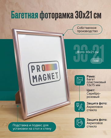 Фоторамка пластиковая 21х30 см, серебро-розовый, арт. 2.3021.1315